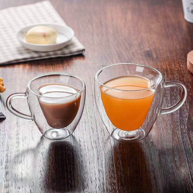 BowLift | Heart Love Shape Glass Mug Double-Walled Coffee Cups Insulated Tea Milk Lemon Juice Water Cup Heat-Resistant Drinkware Lover Gift