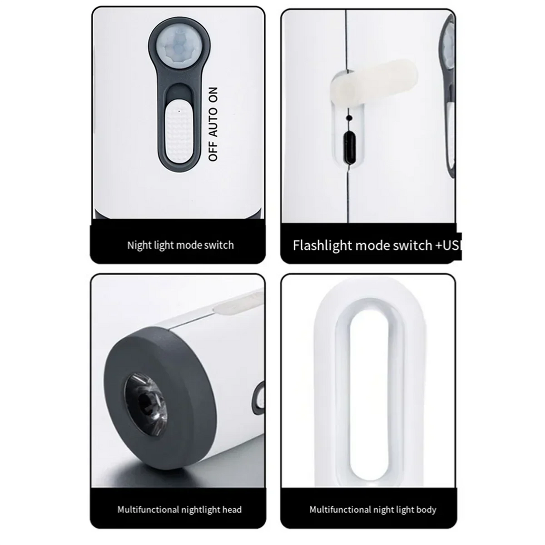 LED night light with motion sensor | 2-in-1 night light &amp; flashlight | Rechargeable &amp; emergency light | Twilight sensor
