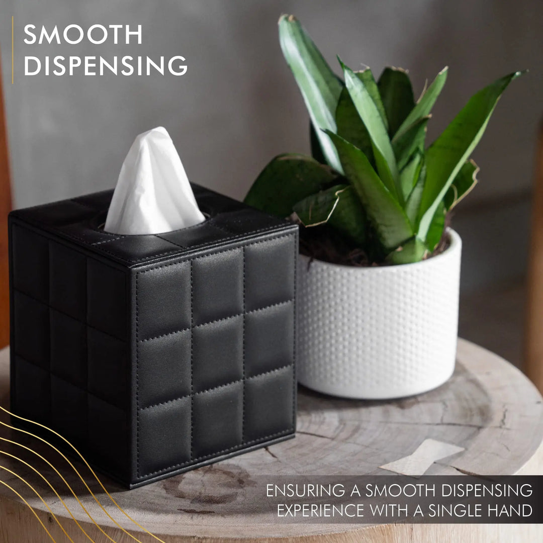 BowLift | Modern Tissue Box Holder Square, Napkin Holder Pump Paper Case Dispenser, Facial Tissue Box Cover for Home Bathroom Office Desk