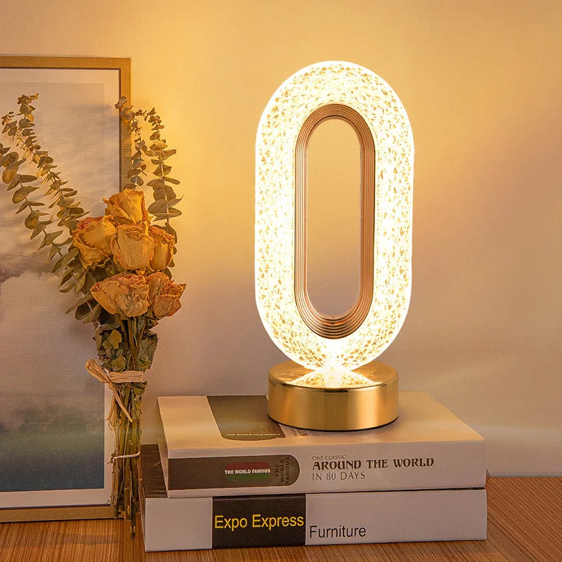 Crystal LED Table Lamp: Dimmable, USB Charging, Touch &amp; Remote Control