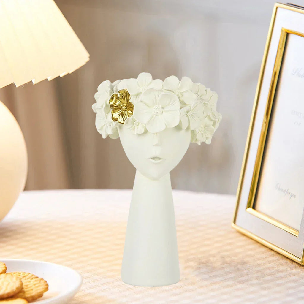 BowLift | Nordic Girl Head Flower Resin Vase Statue Flower Vases for Office Desktop Dried Flowers Ornaments Decor Container