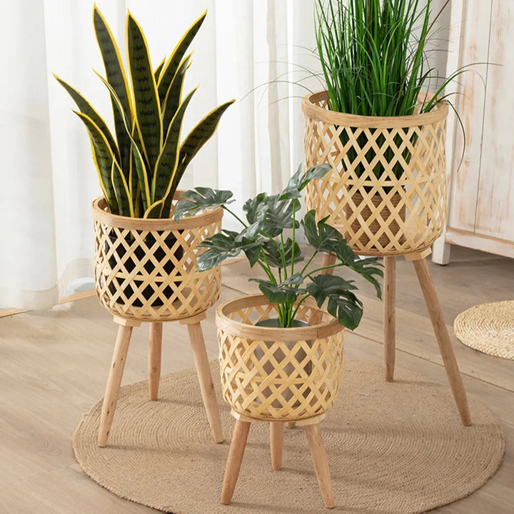 BowLift | Handcrafted Bamboo Woven Flower Pot with Stand Plant Flower Display Storage Stand DIY Storage Children&