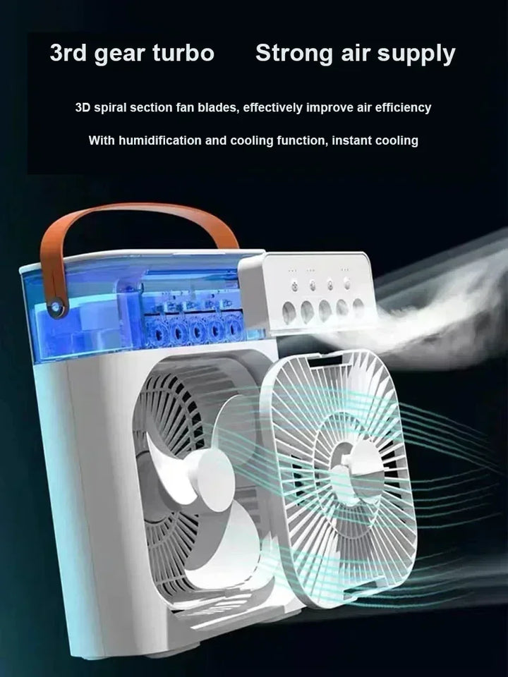 3-in-1 Mini Air Cooler Fan – Portable Household Air Conditioner with LED Night Light, Humidifier, and Adjustable Air for Home &amp; Office |
