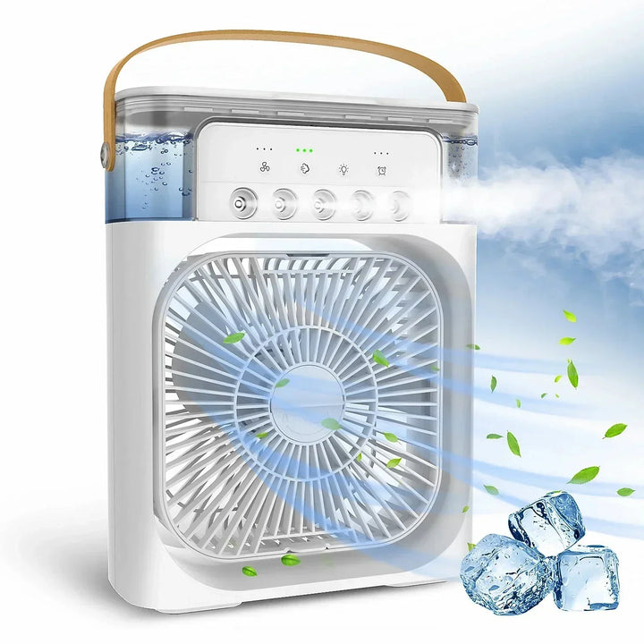 Portable USB Electric Fan with LED Night Light and Water Mist - 3-in-1 Air Humidifier for Home |