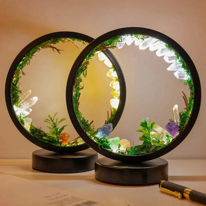 Elegant night light - Round frame - Green crystals - Chic decoration