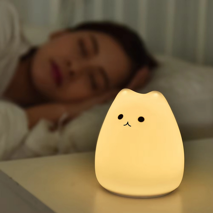 Charming Cat Silicone Night Light with 7-colour Touch Sensor