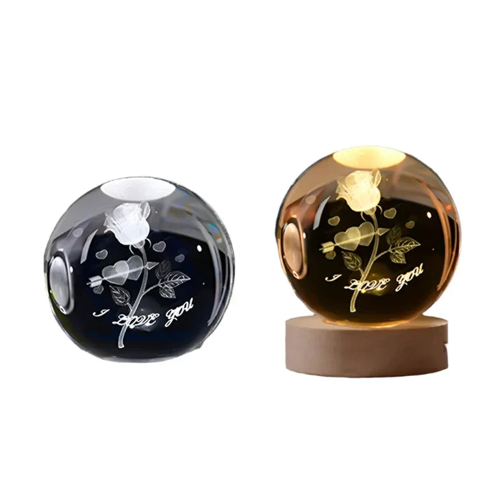 3D Crystal Night Light LED - Starry Sky Projector with Wooden Base, Romantic Lighting for Bedroom &amp; Gifts |