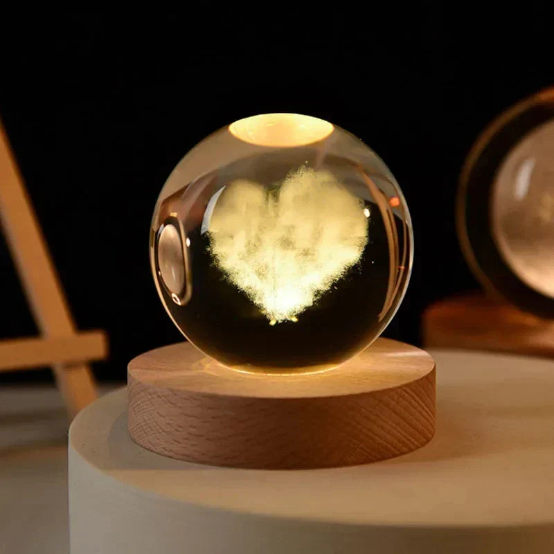 3D Crystal Night Light LED - Starry Sky Projector with Wooden Base, Romantic Lighting for Bedroom &amp; Gifts |