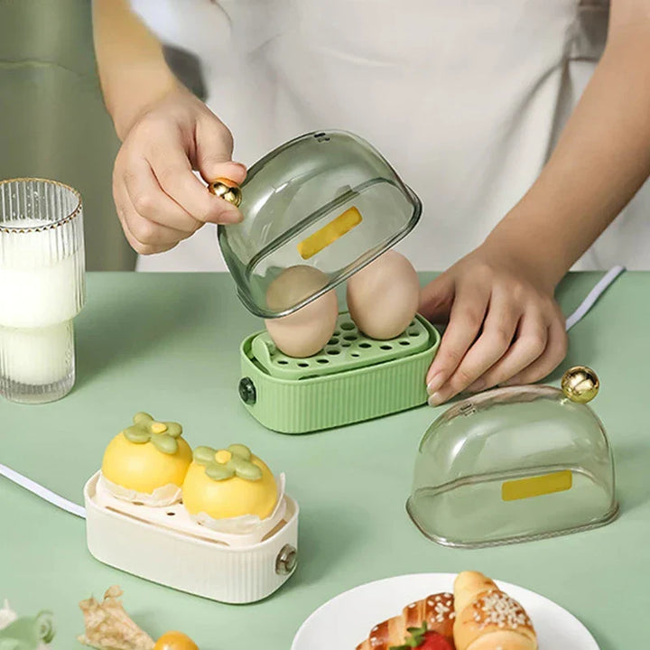 BowLift | 120W 220V Electric Egg Cooker &amp; Egg Poacher - Automatic Mini Breakfast Machine for 2 Eggs, Portable Steamer