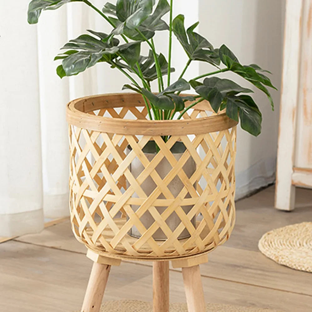 BowLift | Handcrafted Bamboo Woven Flower Pot with Stand Plant Flower Display Storage Stand DIY Storage Children&