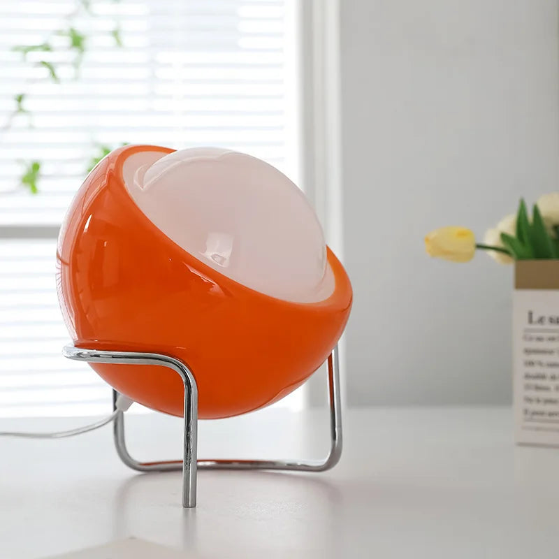 Aurivio Table Lamp | Glass &amp; Stainless Steel | Retro-Nordic Design | LED Night Light Beige/Orange | Ø21×H25 cm