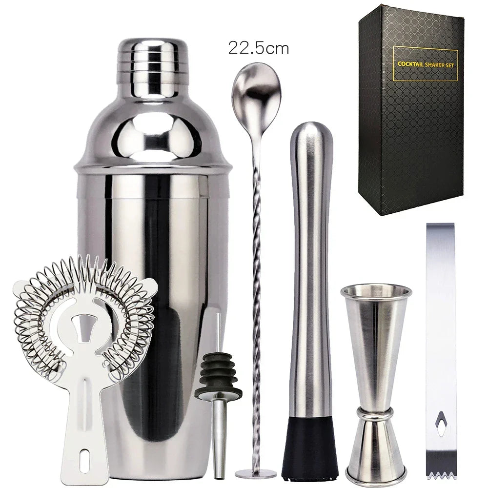 BowLift | 550 ml/750 ml Stainless Steel Cocktail Shaker Mixer Drink Bartender Set Bar Set Tools With Wine Rack Stand Tool for Birthday Gift