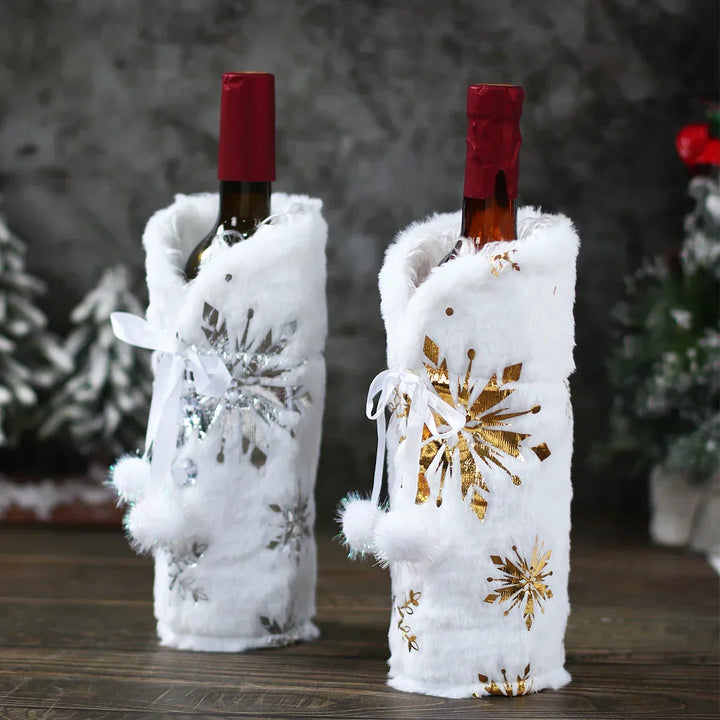 Christmas bottle cover with fur collar – festive cover for wine bottles, gnome decoration for Christmas, perfect as gift wrapping | Bowlift