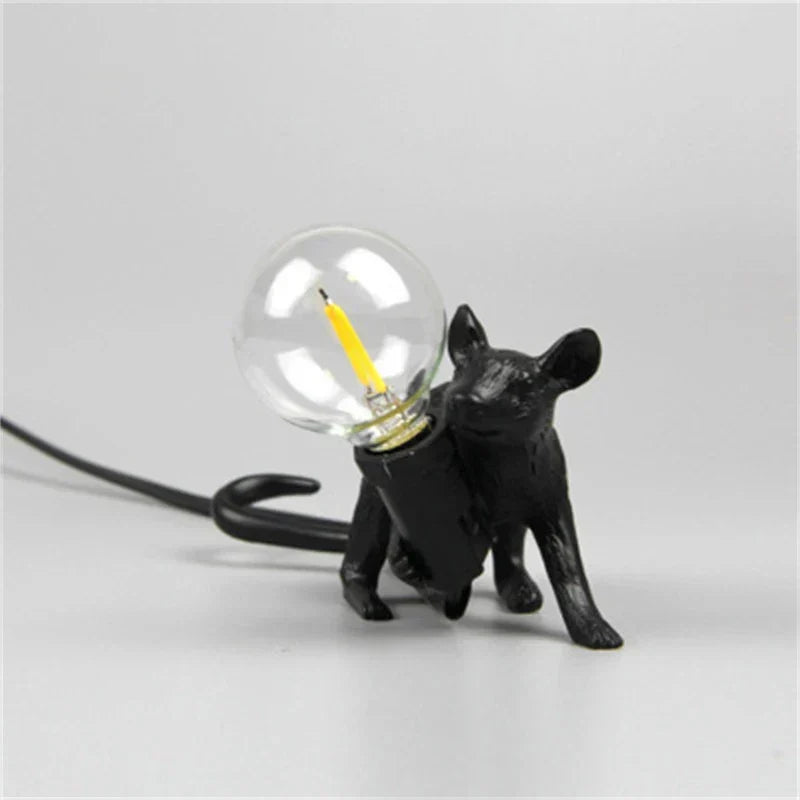 Modern LED Animal Table Lamps: Resin Rat, Cat, and Squirrel Night Lights
