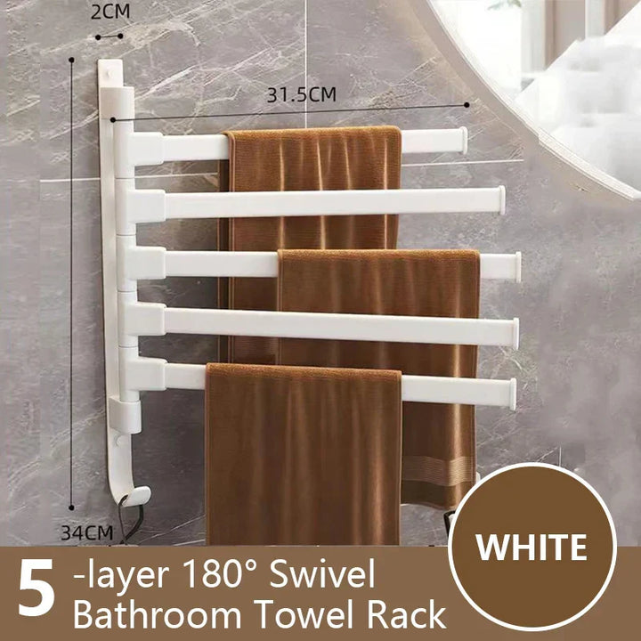 BowLift | Bathroom Towel Holder Rotatable Towel Rack Space Aluminum 1/2/3/4/5-Bar Towel Holder Kitchen Shelf Kitchen Hanging Shelf Wall Mounted
