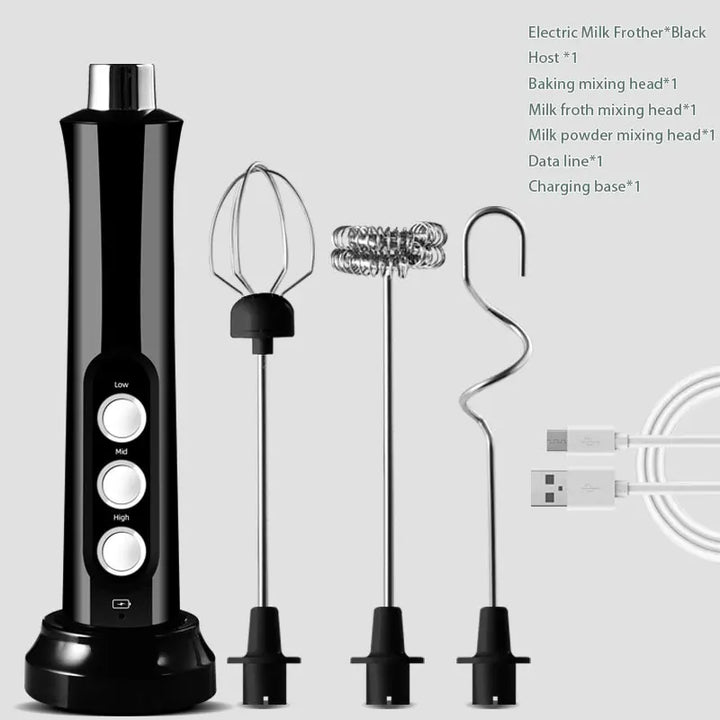 BowLift | 3 In 1 Electric Milk Frother Rechargeable Milk Frother Handheld Frothing Device High Speeds Milk Frother Drink Mixer Coffee