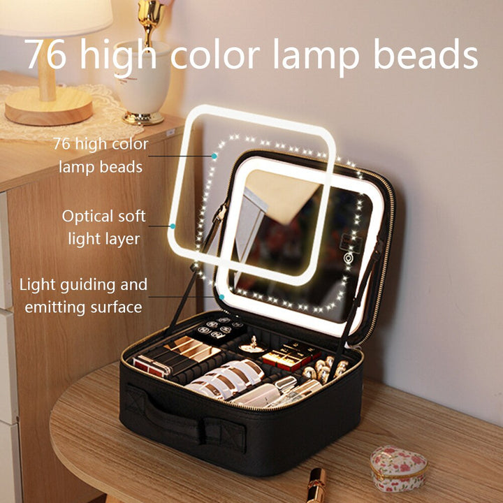 Portable Travel Makeup Case with LED Mirror &amp; Adjustable Light