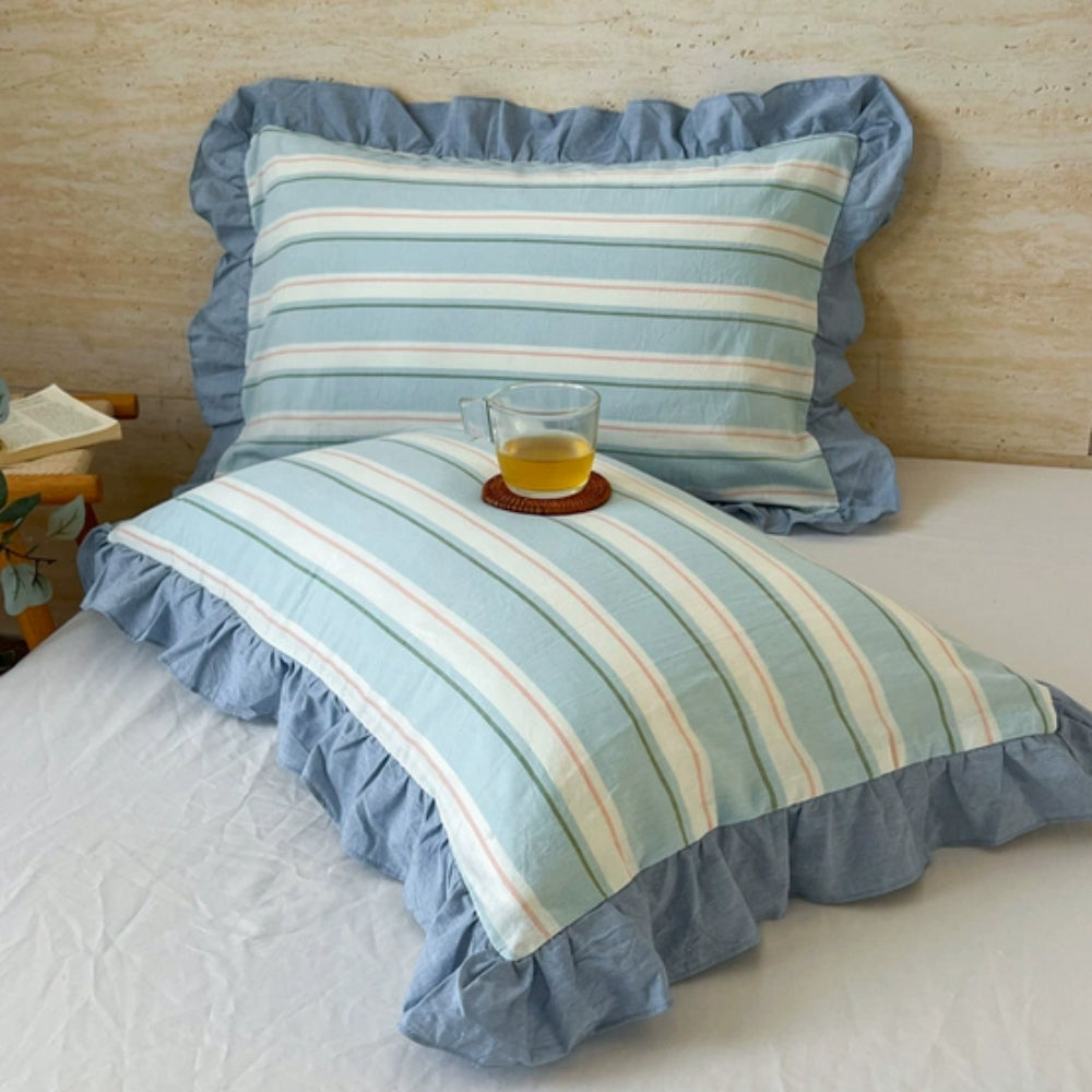 Striped Ruffled Lace Pillowcases in Multiple colours
