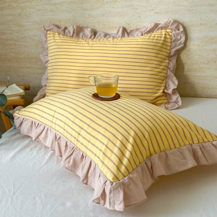 Striped Ruffled Lace Pillowcases in Multiple colours
