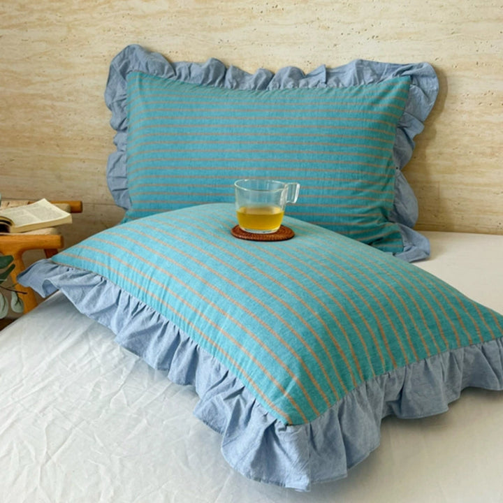 Striped Ruffled Lace Pillowcases in Multiple colours