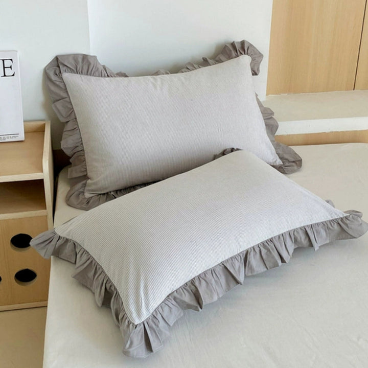 Striped Ruffled Lace Pillowcases in Multiple colours