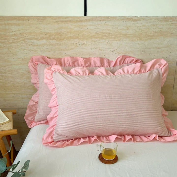 Striped Ruffled Lace Pillowcases in Multiple colours