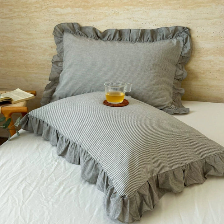 Striped Ruffled Lace Pillowcases in Multiple colours
