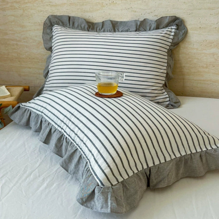 Striped Ruffled Lace Pillowcases in Multiple colours