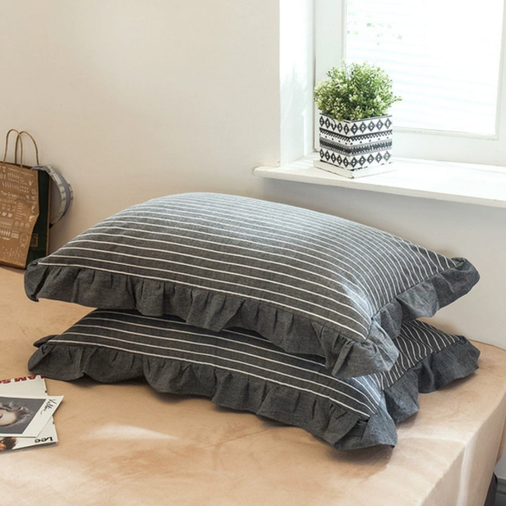 Striped Ruffled Lace Pillowcases in Multiple colours
