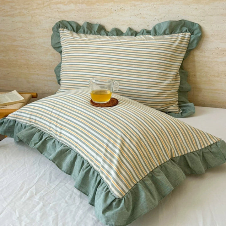 Striped Ruffled Lace Pillowcases in Multiple colours