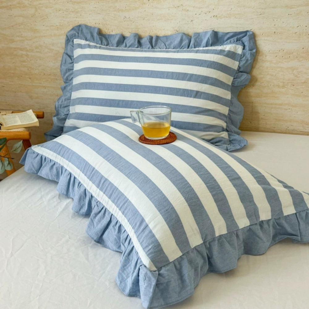 Striped Ruffled Lace Pillowcases in Multiple colours
