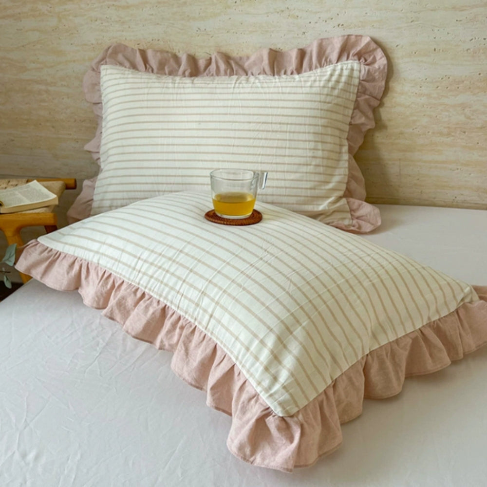 Striped Ruffled Lace Pillowcases in Multiple colours