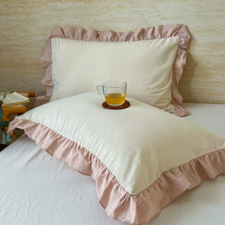 Striped Ruffled Lace Pillowcases in Multiple colours