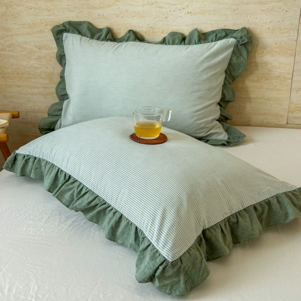 Striped Ruffled Lace Pillowcases in Multiple colours