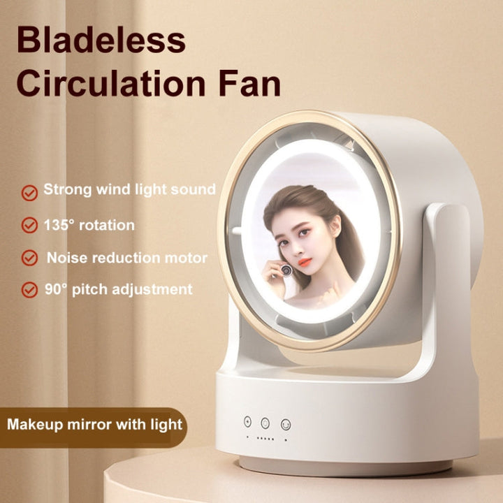 3 In 1 Multifunctional Desktop Fan with LED Light Cosmetic Mirror Rechargeable Oscillating |