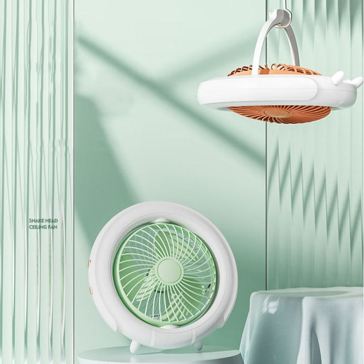 Night Light Desktop Folding Fan Outdoor Camping Hanging Mini Fan, colour: Green Upgraded |