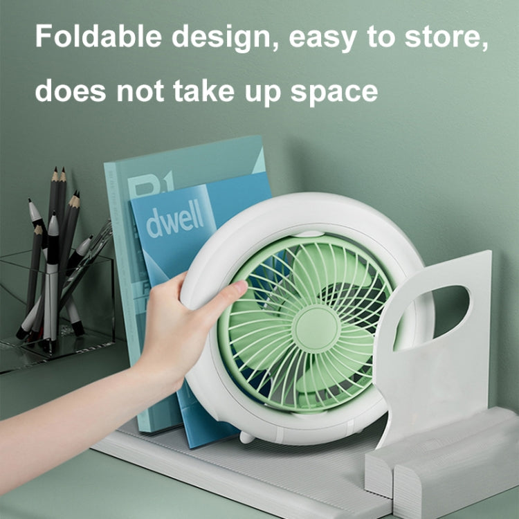 Night Light Desktop Folding Fan Outdoor Camping Hanging Mini Fan, colour: Green Upgraded |