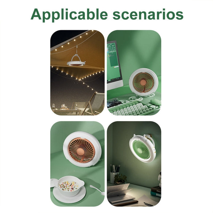 Night Light Desktop Folding Fan Outdoor Camping Hanging Mini Fan, colour: Green Upgraded |