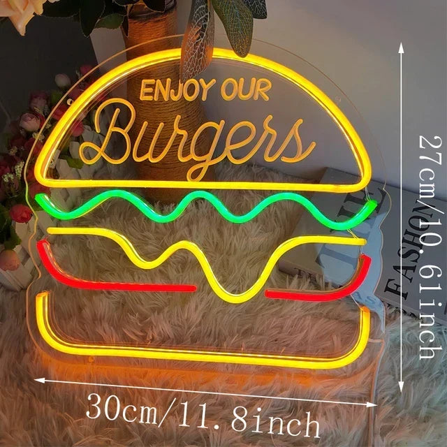 Neon Fast Food Sign – Bright Tacos Design, LED Night Light for Restaurants and Kitchens |