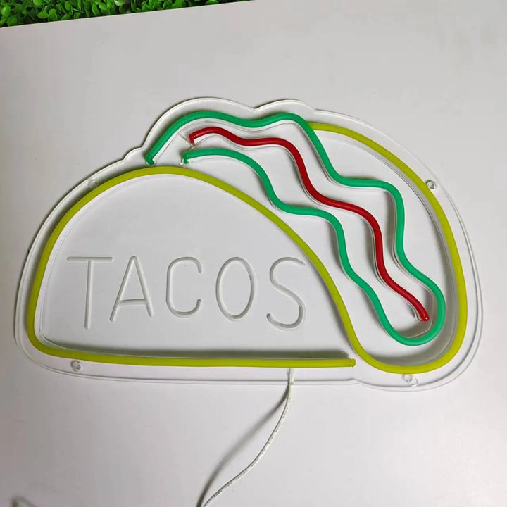 Neon Fast Food Sign – Bright Tacos Design, LED Night Light for Restaurants and Kitchens |