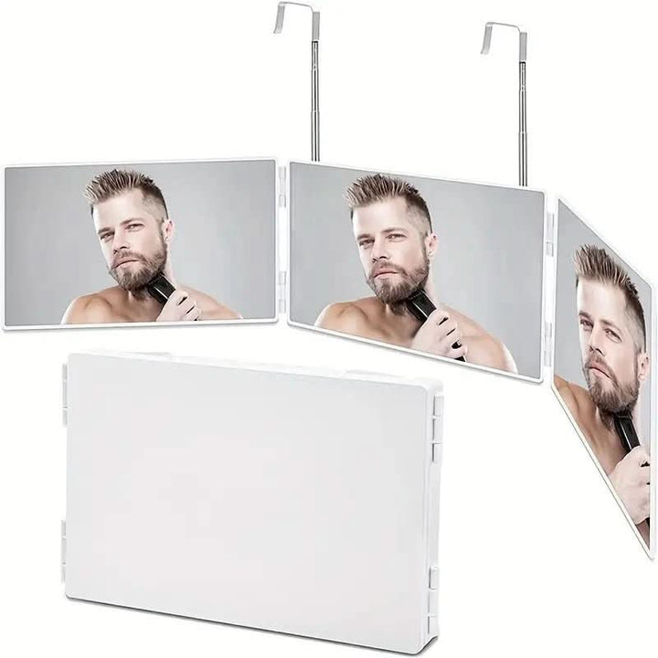 Foldable 3-way mirror with hook for make-up, hair styling &amp; shaving