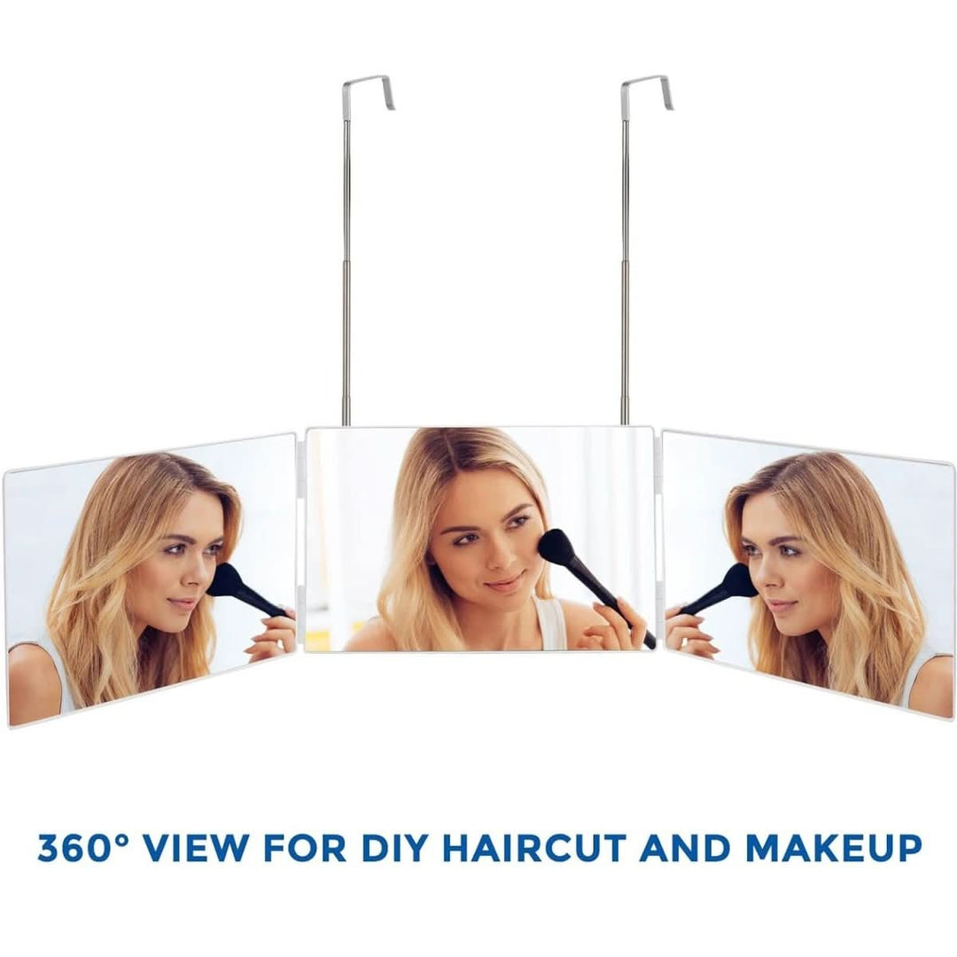 Foldable 3-way mirror with hook for make-up, hair styling &amp; shaving