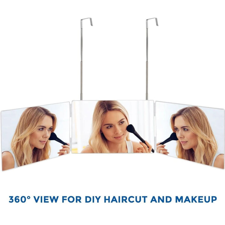 Foldable 3-way mirror with hook for make-up, hair styling &amp; shaving
