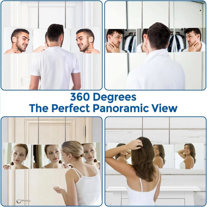 Foldable 3-way mirror with hook for make-up, hair styling &amp; shaving