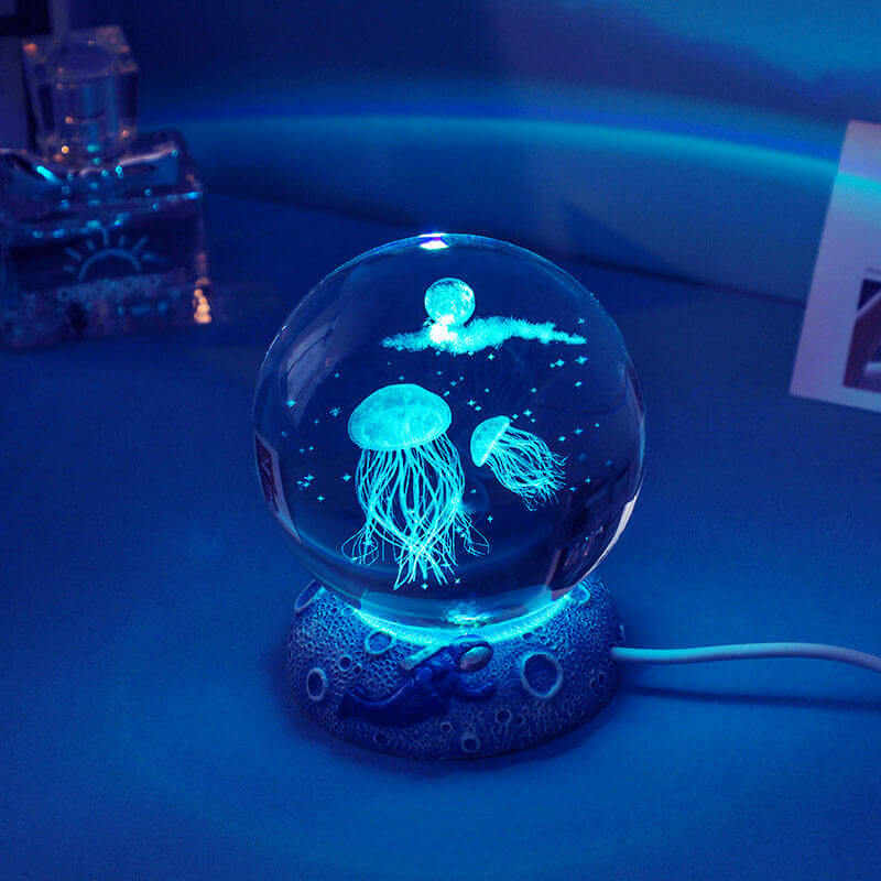 AquaGlobe Crystal Ball Night Light | Underwater World LED Lamp | Mood Light &amp; Decor for Home