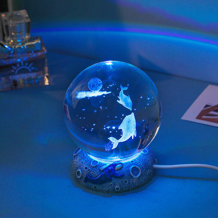 AquaGlobe Crystal Ball Night Light | Underwater World LED Lamp | Mood Light &amp; Decor for Home