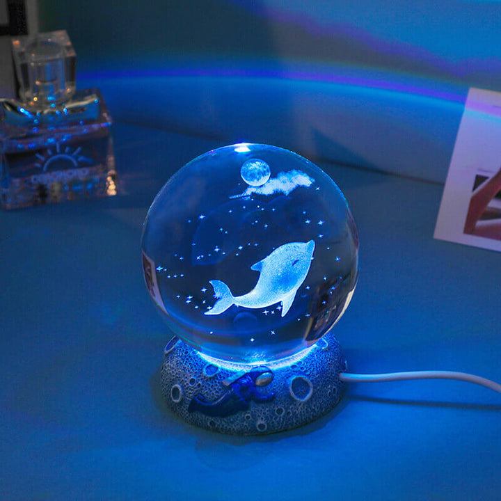 AquaGlobe Crystal Ball Night Light | Underwater World LED Lamp | Mood Light &amp; Decor for Home