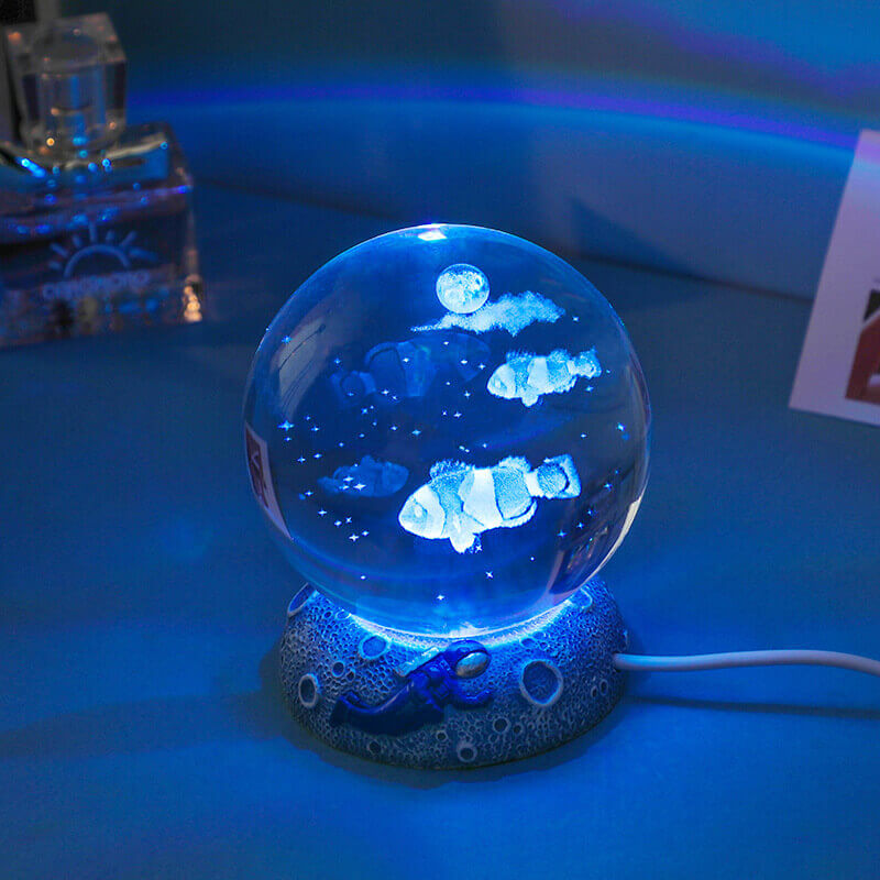 AquaGlobe Crystal Ball Night Light | Underwater World LED Lamp | Mood Light &amp; Decor for Home