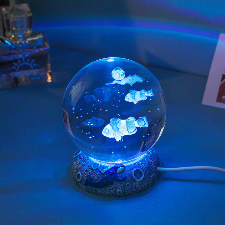 AquaGlobe Crystal Ball Night Light | Underwater World LED Lamp | Mood Light &amp; Decor for Home