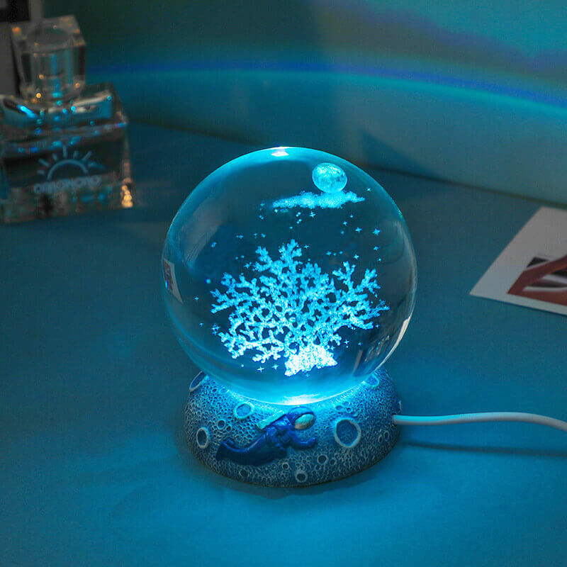 AquaGlobe Crystal Ball Night Light | Underwater World LED Lamp | Mood Light &amp; Decor for Home